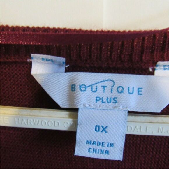 Womens Lightweight Knit Sweater Sz OX Batwing 1/2 Sleeve Black Cherry V-Neck - Picture 5 of 5